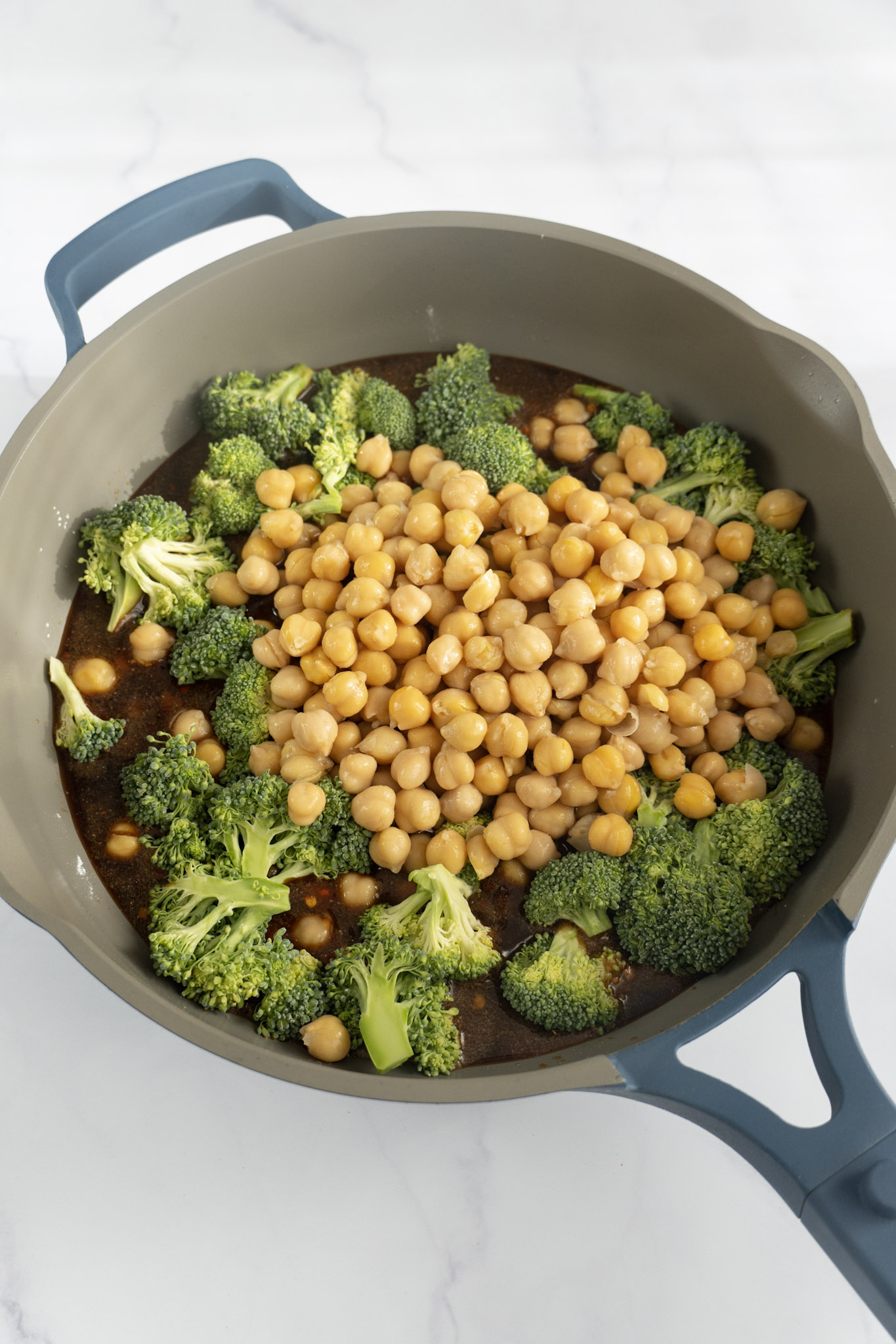 Broccoli and Chickpeas added to dish